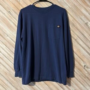 Dickies Dark Blue Pocket Logo Long Sleeve Work Tee Shirt Casual Workwear